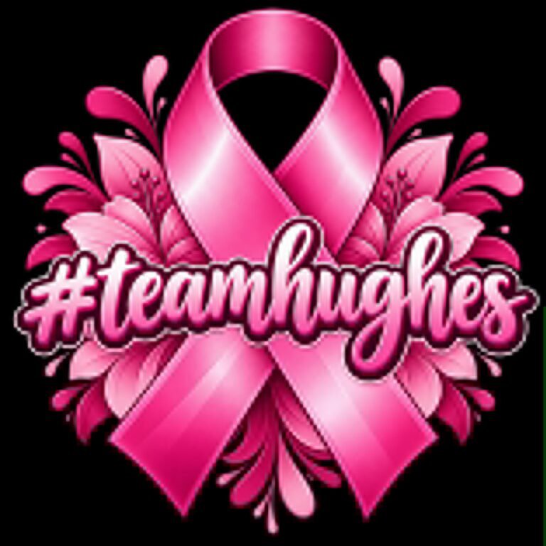 Team Hughes breast cancer awareness T-shirt design with a pink ribbon and #teamhughes lettering.
